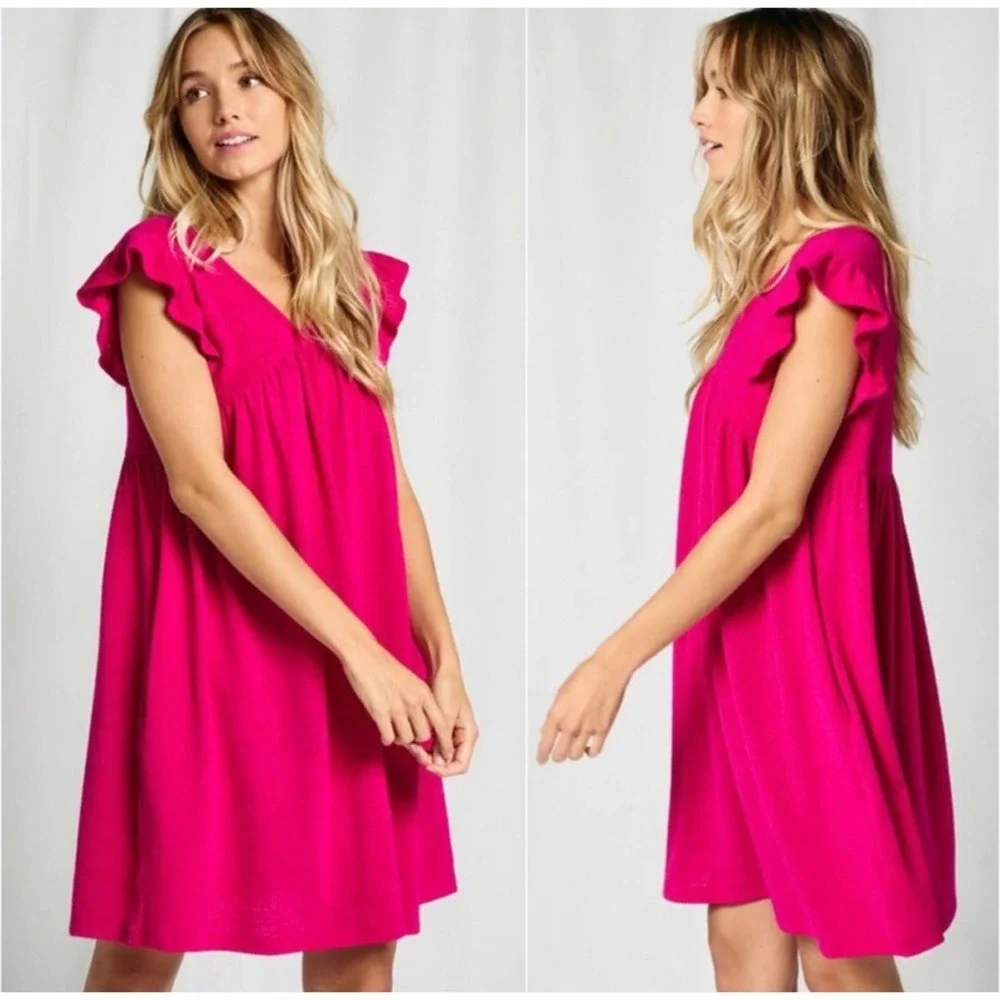 1 LEFT! USA MADE Magenta High Quality Women’s Summer Babydoll Pocket Dress - Picture 2 of 3